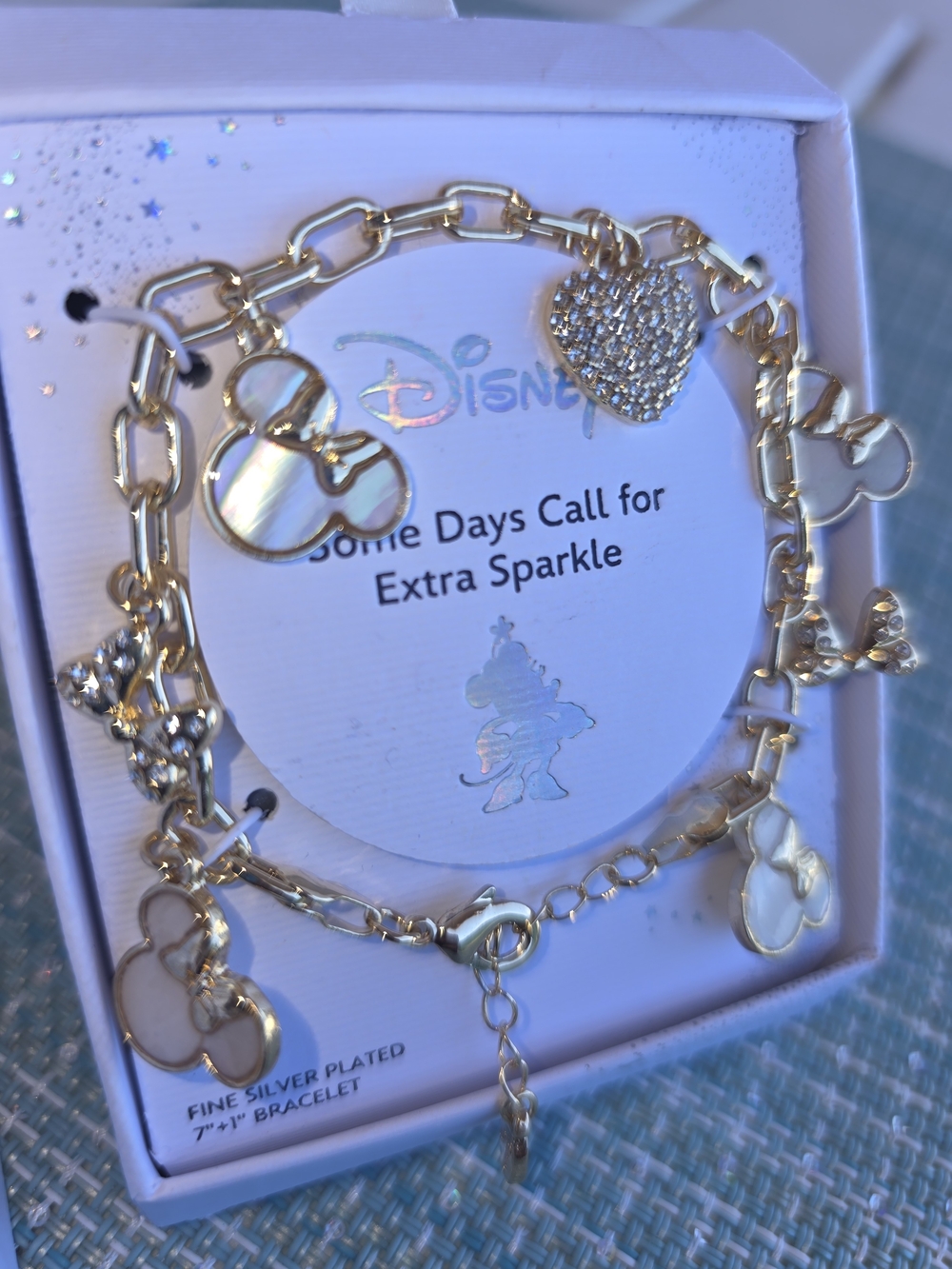 Disney Gold-tone Minnie Mouse Charm Bracelet with Sparkling Heart